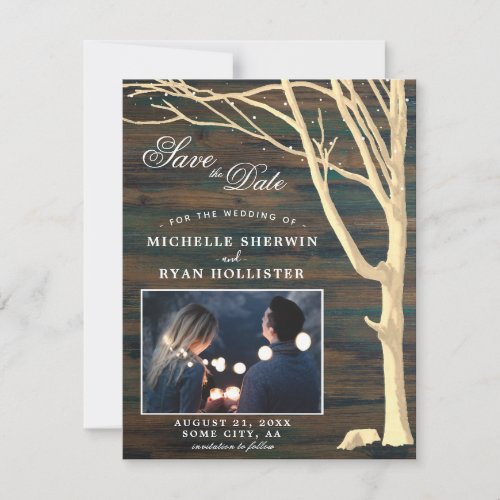 Save The Date Rustic Dark Wood Photo Card