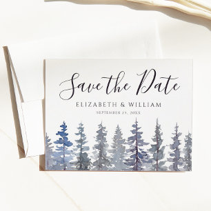 Save The Date Rustic Dusty Blue Winter Forest Postcard