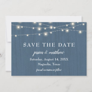 Save the Date Rustic Farmhouse Blue String Lights
