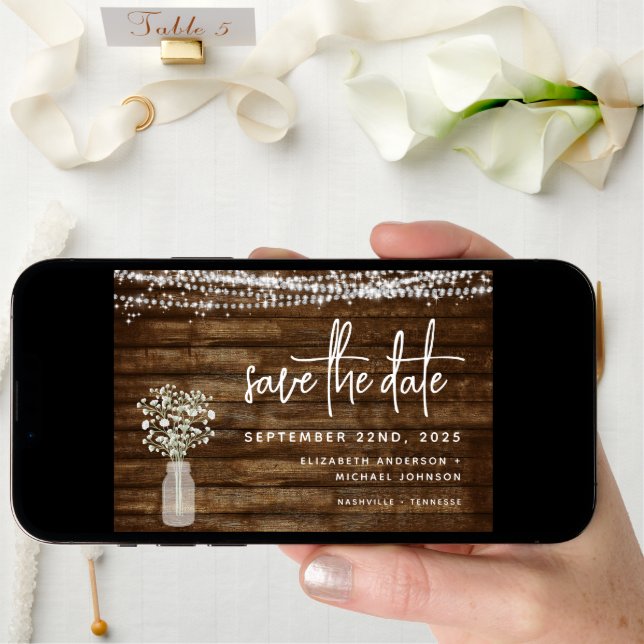 Save the Date Rustic Farmhouse String Lights (Front Digital)