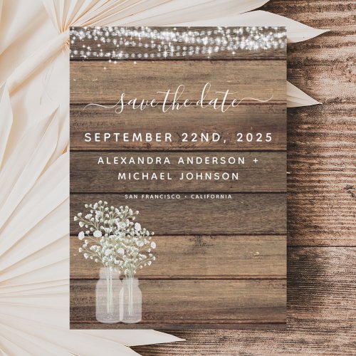 Save the Date Rustic Farmhouse String Lights Invit Invitation