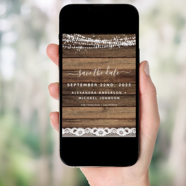 Save the Date Rustic Farmhouse String Lights Invitation (Front Digital)