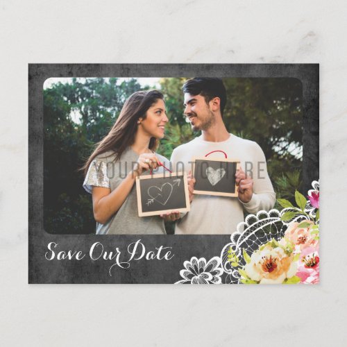 Save The Date Rustic Farmhouse Wedding Roses Lace Announcement Postcard