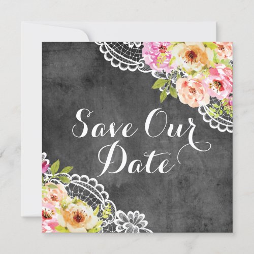 Save The Date Rustic Farmhouse Wedding Roses Lace Invitation