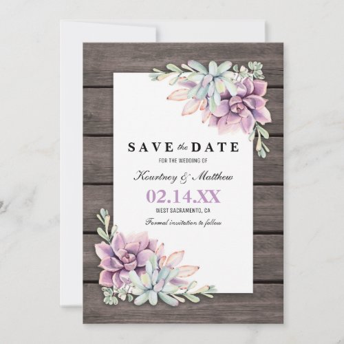 Save the Date Rustic Garden Succulent Floral