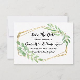 Save The Date Rustic Gold Frame Leaf Invite
