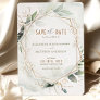 Save The Date Rustic Green & Gold Wedding Invitation
