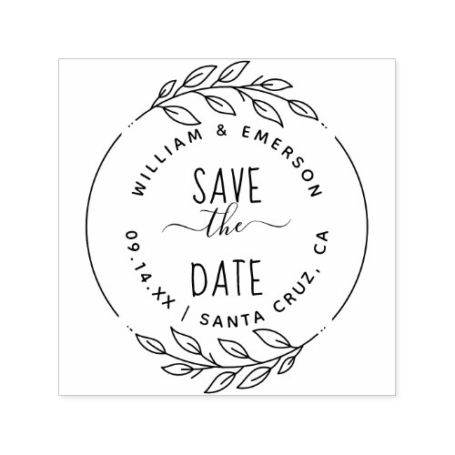 Save The Date Rustic Hand_Drawn Script  Branches Self_inking Stamp
