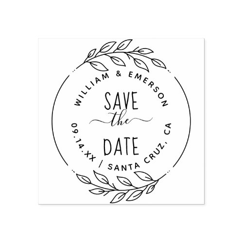 Save The Date  Rustic Hand_Drawn Sprigs  Script Rubber Stamp