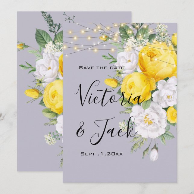 save the date Rustic lights Yellow Floral   Invitation (Front/Back)