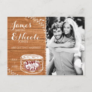 Save the Date Rustic Oak Wood & Heart Stump PhotoR Announcement Postcard