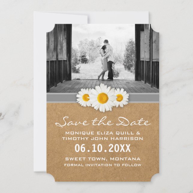 Save the Date - Rustic Paper and Daisies (Front)