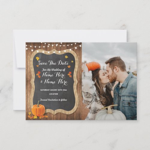 Save The Date Rustic Pumpkin Chalk Wood Invite