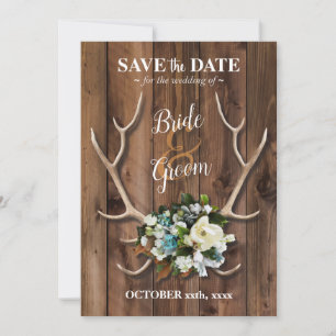 Save the Date rustic romantic antler w/magnolia