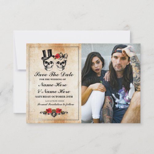 Save The Date Rustic Skulls Photo Card Gothic