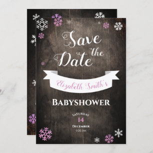 Save the date rustic snowflake babyshower invitation