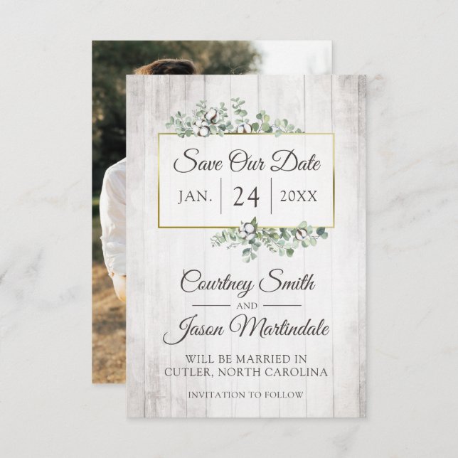 Save The Date Rustic Southern Cotton Wedding Card (Front/Back)
