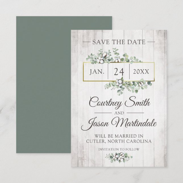 Save The Date Rustic Southern Cotton Wedding Card (Front/Back)