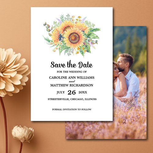 Save the Date Rustic Sunflower Wedding Photo Card