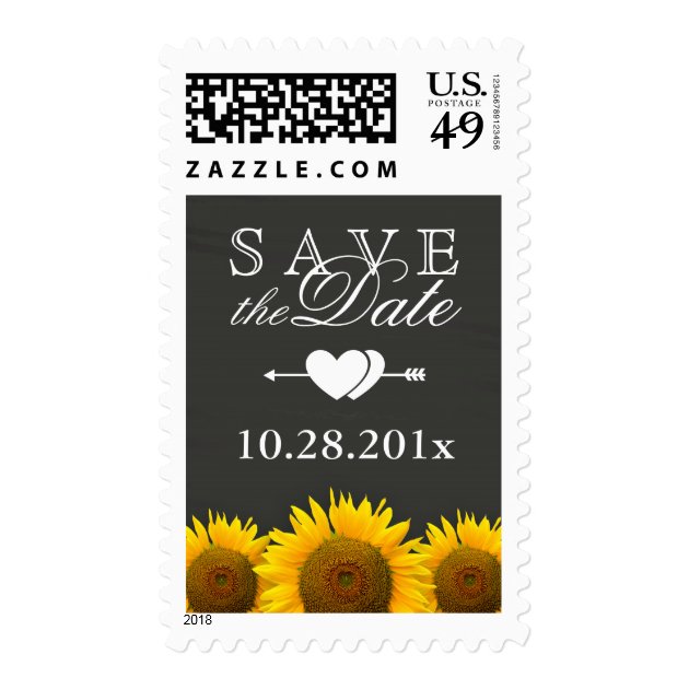 Save The Date Rustic Sunflowers Chalkboard Postage