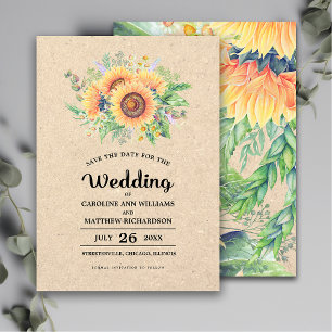 Save the Date. Rustic Sunflowers Wedding Cards