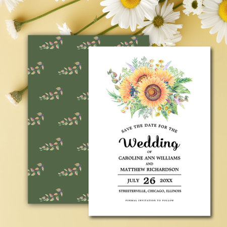 Save The Date. Rustic Sunflowers Wedding Invitation