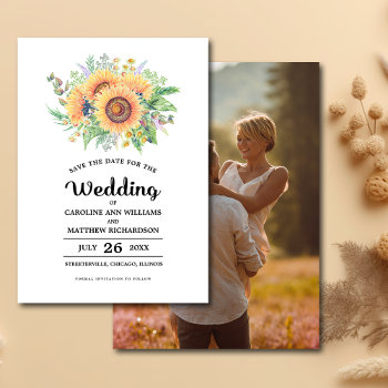 Save The Date. Rustic Sunflowers Wedding Photo Save The Date by YourWeddingDay at Zazzle