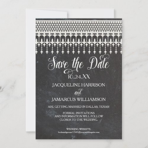 Save the Date Rustic Vintage Lace Chalkboard Invitation
