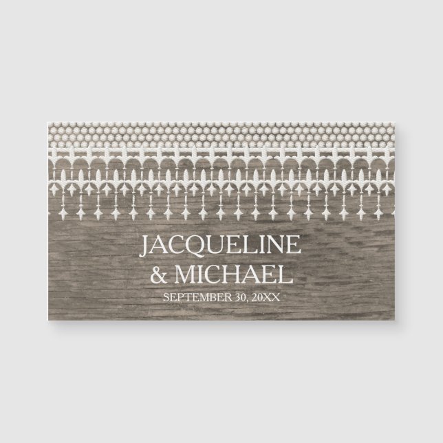 Save the Date Rustic Vintage Lace Wooden Board (Front)