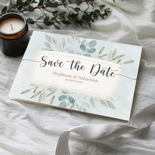 Save the Date Rustic Watercolor Dusty Blue Announcement Postcard