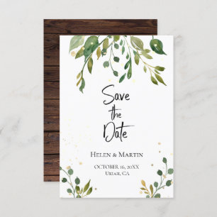 save the date rustic watercolor greenery invitation