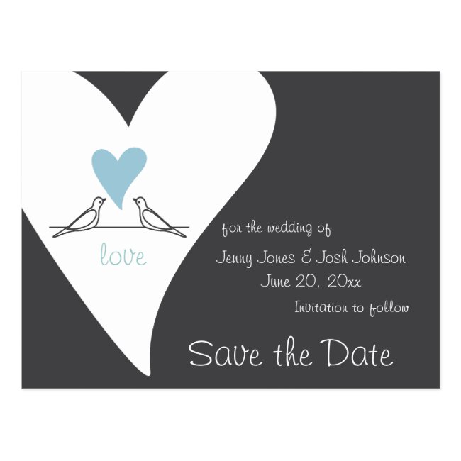 Save the Date Rustic Wedding Light Blue Heart