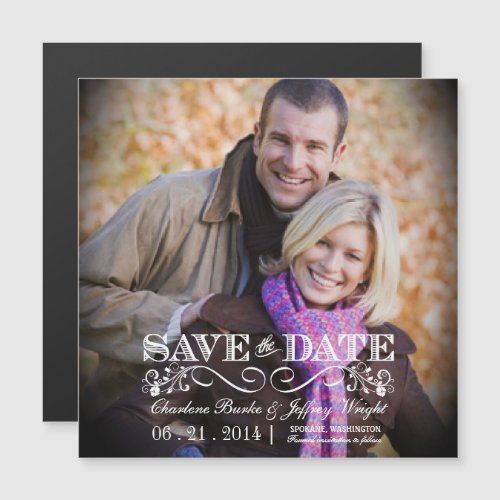 Save the Date Rustic Wedding Square Magnetic Photo Magnetic Invitation