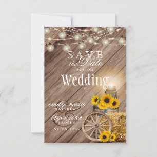 Save the Date Rustic Wood Barrel- Sunflower