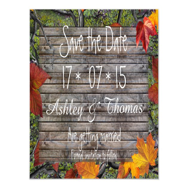 Save The Date Rustic Wood Camo Fall Leaves Magnetic Card