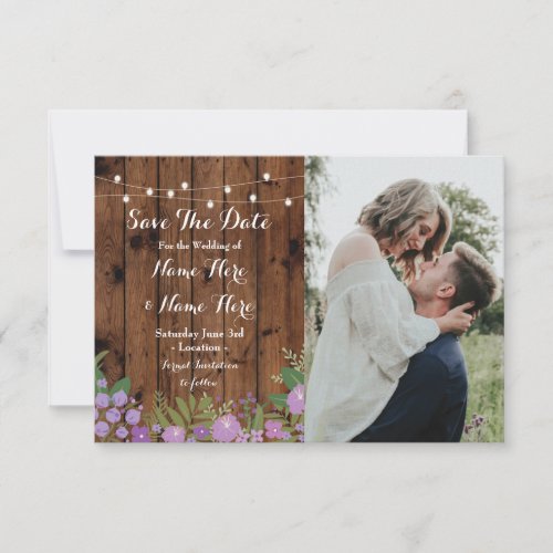 Save The Date Rustic Wood Lilac Flowers Invite