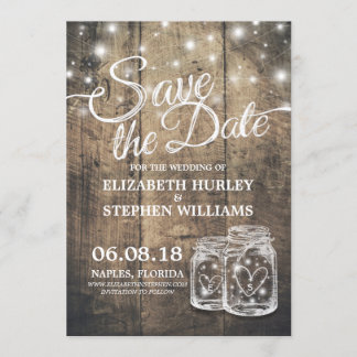 Save The Date Rustic Wood Mason Jar String Lights