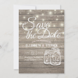 Save The Date Rustic Wood Mason Jar String Lights