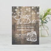Save The Date Rustic Wood Mason Jar String Lights (Standing Front)