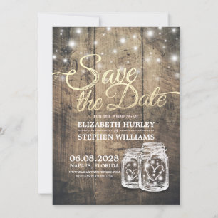Save The Date Rustic Wood Mason Jar String Lights