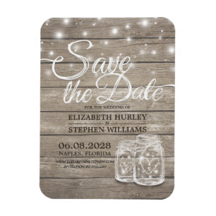 Save The Date Rustic Wood Mason Jar String Lights Magnet