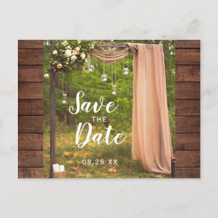 Save the Date Rustic Wood Peach Mason Jar Wedding Announcement Postcard