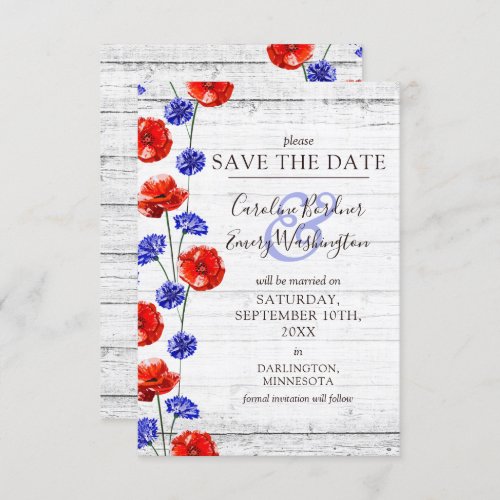 Save The Date Rustic Wood Red Poppy Floral Card