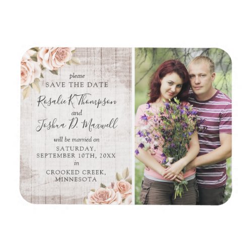 Save The Date Rustic Wood  Romantic Roses Photo Magnet