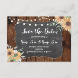 Save The Date Rustic Wood Sunflower Lights Invite<br><div class="desc">Sunflower Save The Date Rustic Wood Floral,  string lights,  perfect to let your guests know your event date! Matching item to the Collection! Front and back included.</div>