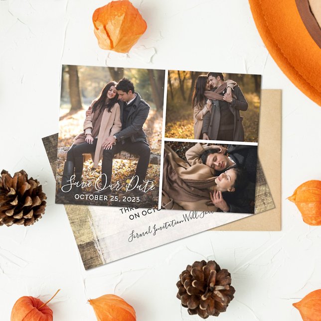 Save The Date Rustic Wood Wedding Photo Collage (Creator Uploaded)