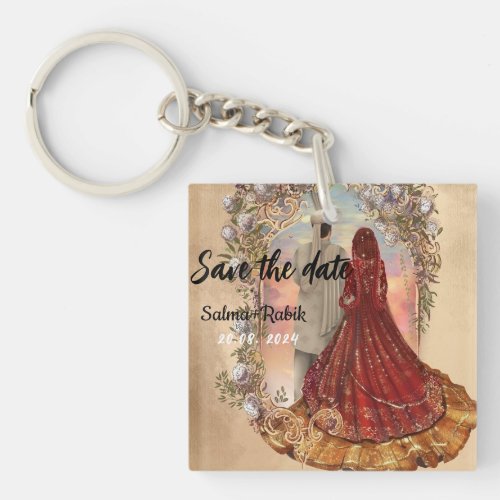 Save the date sage elegant script wedding keychain