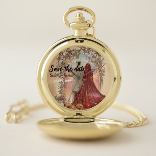 Save the date sage elegant script wedding pocket watch
