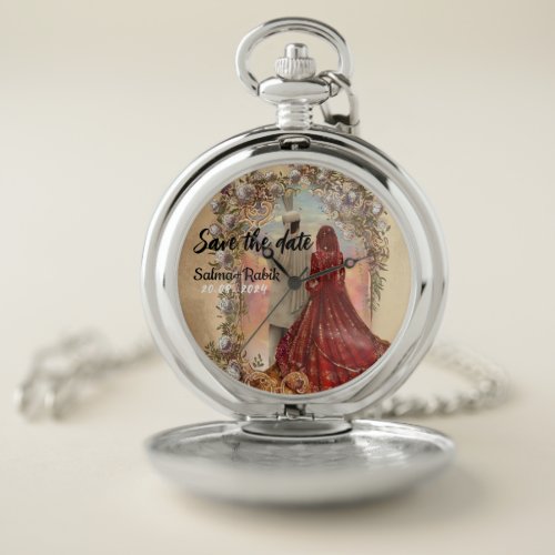 Save the date sage elegant script wedding pocket watch