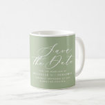 Save the date sage green elegant script wedding coffee mug<br><div class="desc">Modern minimal photo save the date sage green elegant script wedding mug design.</div>